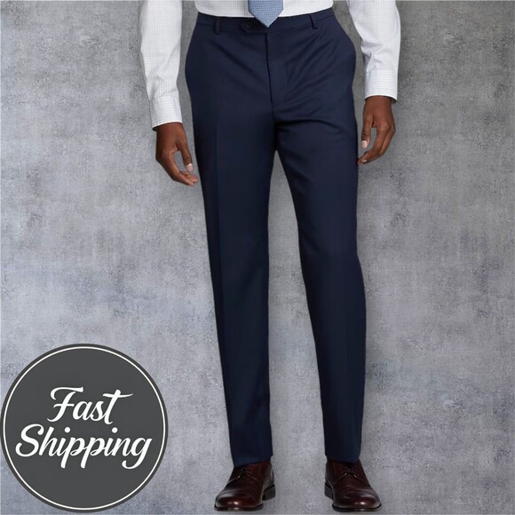 HART SHAFFNER MARX Mens Dress Pants 40x30 Dark Navy Wool Classic Fit Trousers